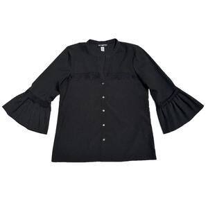 Karl Lagerfeld Paris Blouse Bell Sleeve Womens S Lace Trim Boho Top Jet Black